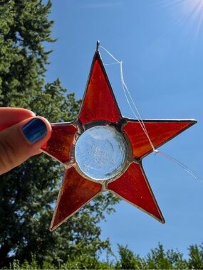 Vintage Red Stained Glass Star Suncatcher